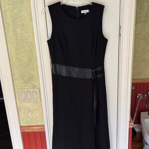 Calvin Klein Black Midi Dress with Leather Detail